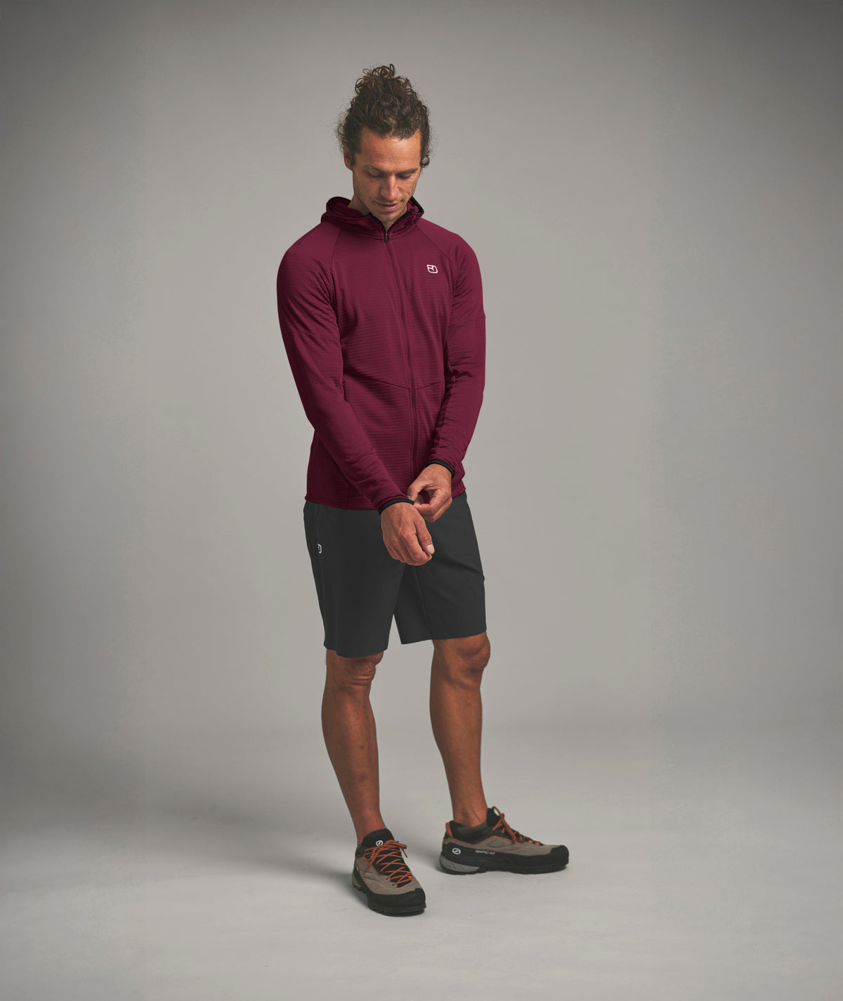 FLEECE LIGHT GRID HOODY M red malbec