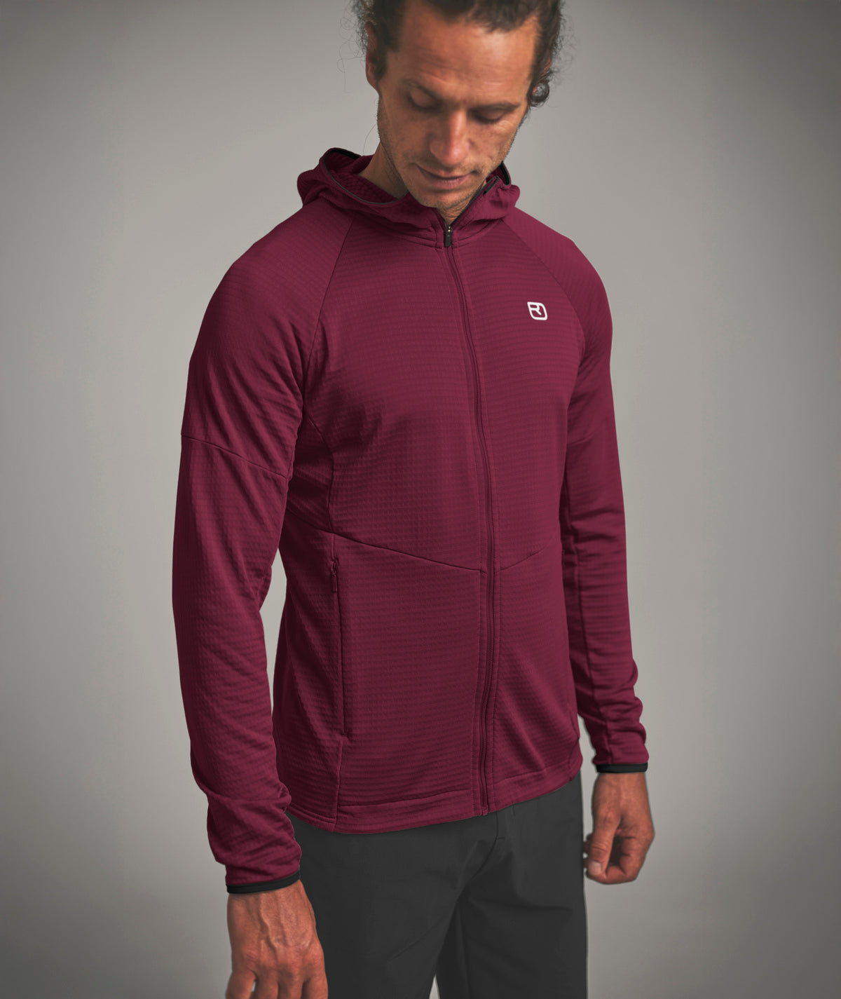 FLEECE LIGHT GRID HOODY M red malbec